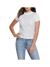GUESS 1 USCITA Guess T-Shirt Ss Mock Neck All Ove Donna Bianco Bianco
